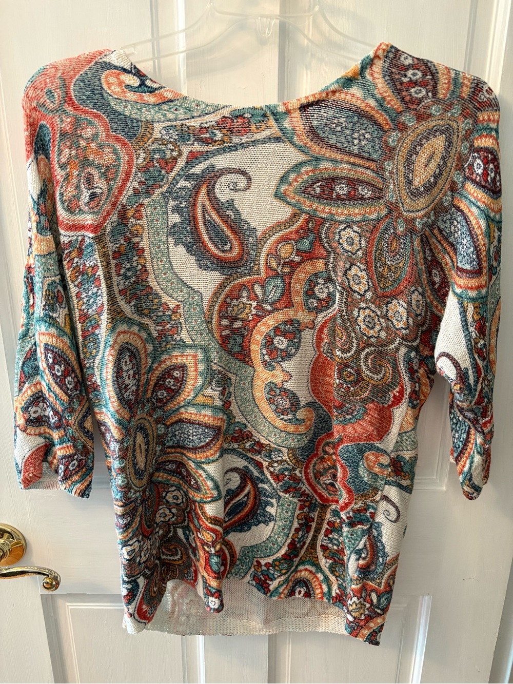 Chico's Paisley Knit Tunic in Teal, Rust & Cream